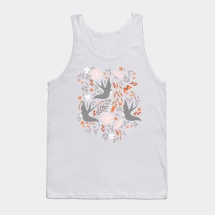 Swallows, meadow flowers and wild butterflies in the night, boho print Tank Top